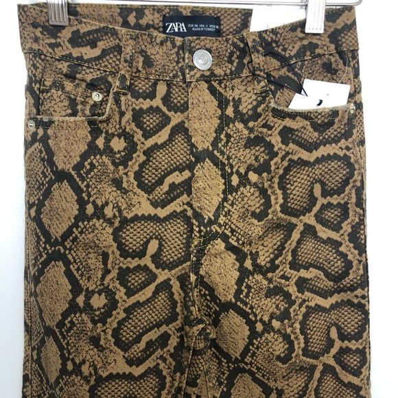 Zara Brown Snakeskin Print High-Rise Skinny Jean Size 4 - Picture 3 of 6